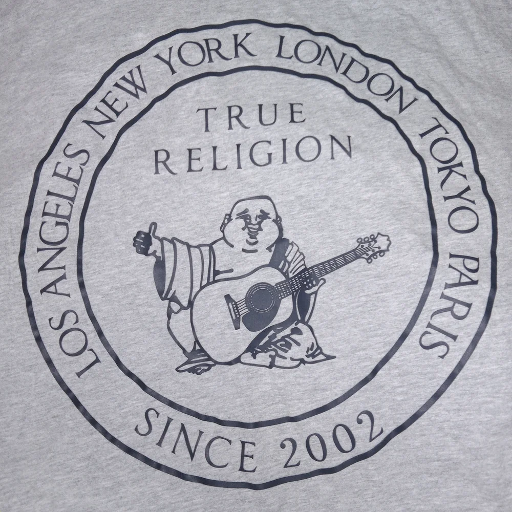 True Religion Short Sleeve Stamp Buddha Graphic Logo T-shirt Heather Grey Sz XL